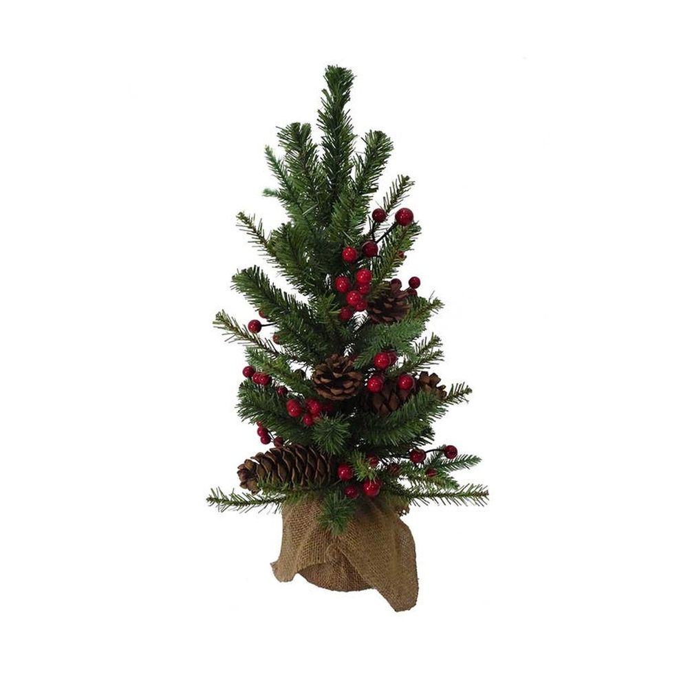 Kurt Adler 18-Inch PVC Tree With Red Berry, Pinecone and Burlap