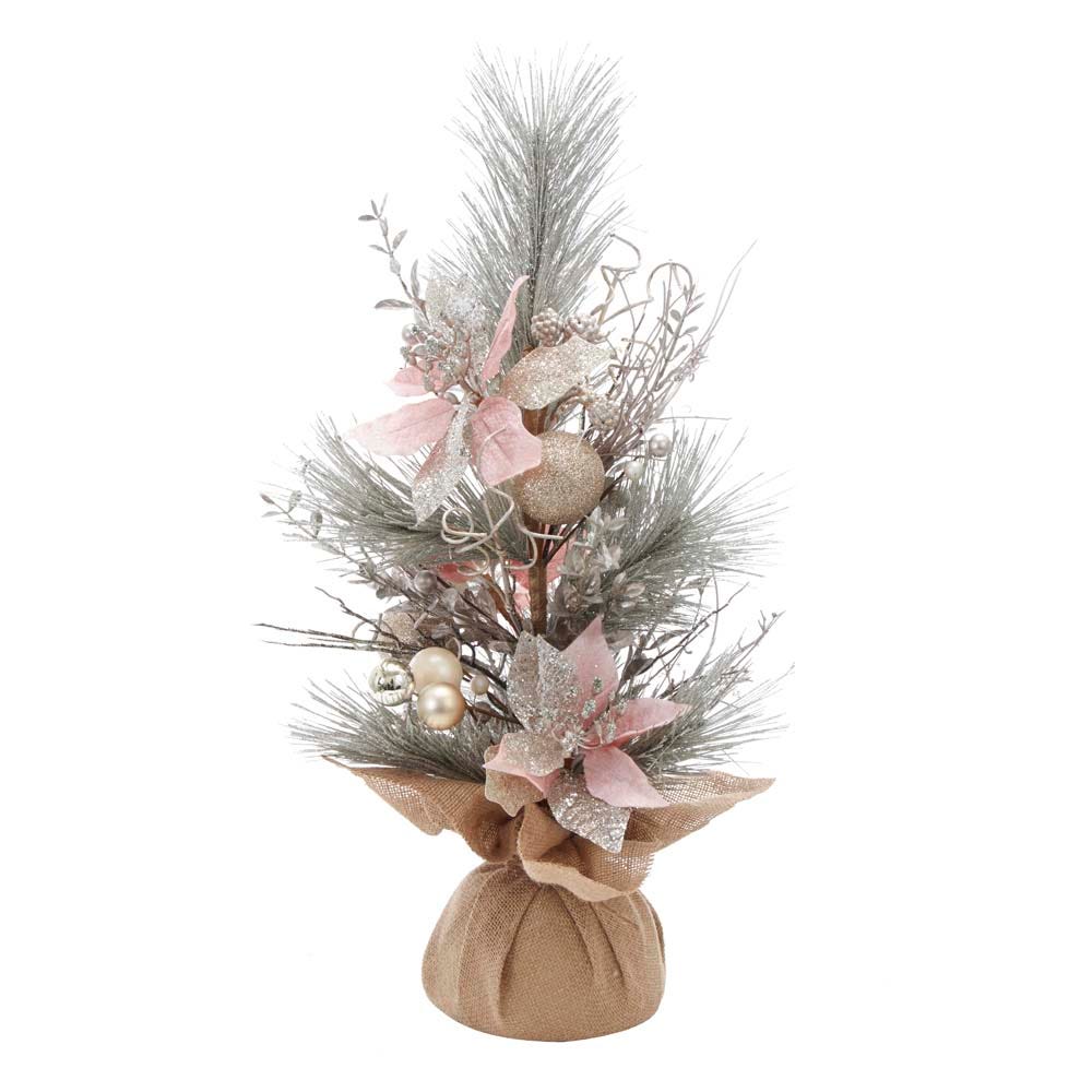 Kurt Adler 24" Pink Poinsettia and Gold Frosted Tree Tablepiece