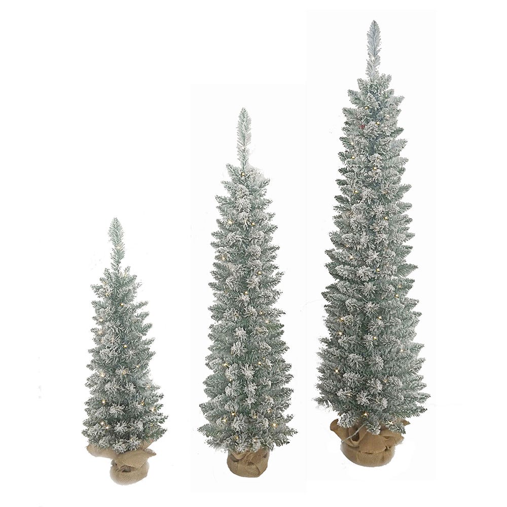 Kurt Adler 3-5-Foot Pre-Lit Flocked White Pine Slim Decorative Trees, 3-Pieces