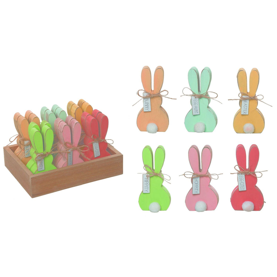 Transpac Mini MDF Pom-Pom Tail Bunny Decor In Crate, Set Of 12