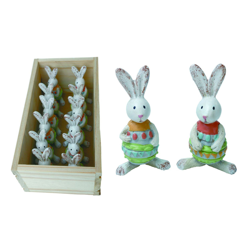 Transpac Mini Resin Easter Egg Bunny Figurines In Crate, Set Of 12