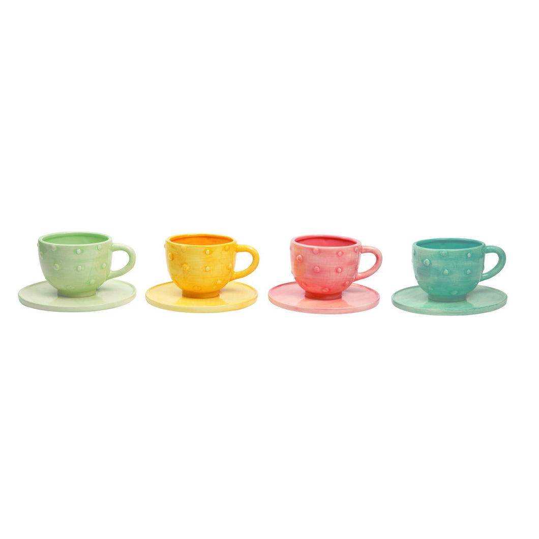 Dolomite Textured Tea Cup Planter With Drainage Hole, Set Of 4, Assortment