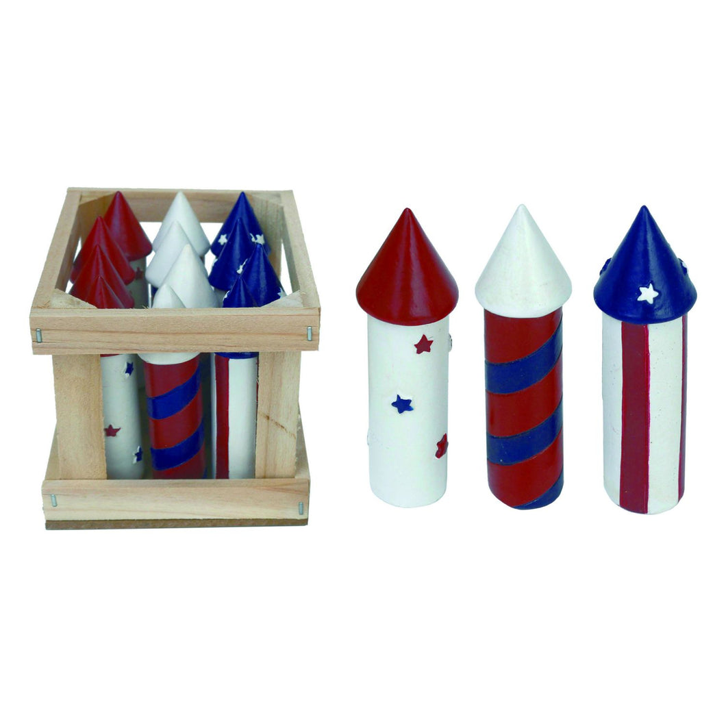 Transpac Mini Resin USA Rocket Figurines In Crate, Set Of 12