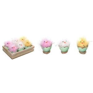 Transpac Feathery Hatching Chick In Display, Set Of 6