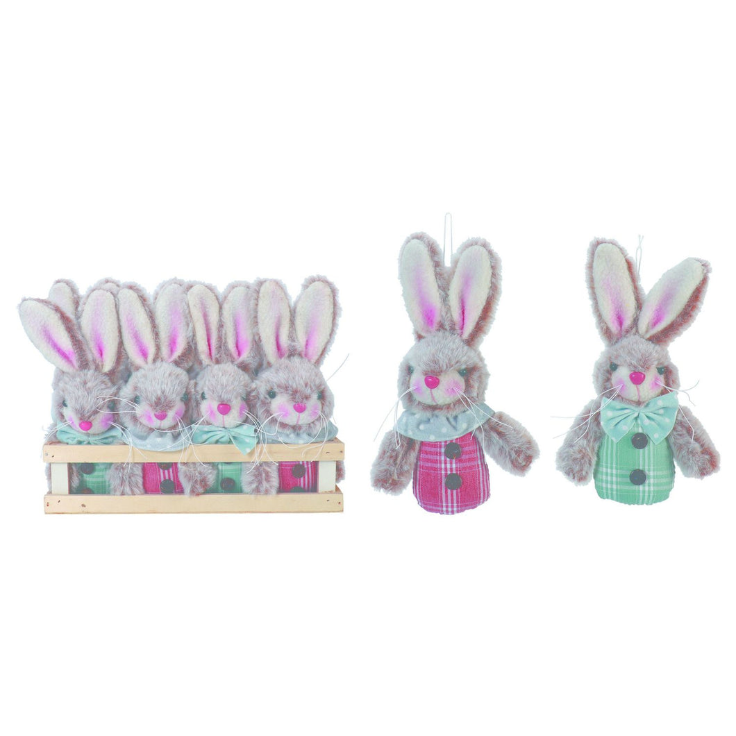 Transpac Plush Plaid Rabbits In Crate, Set Of 12