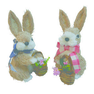 Transpac Sisal Pastel Bow Bunny, Set Of 2, Assortment