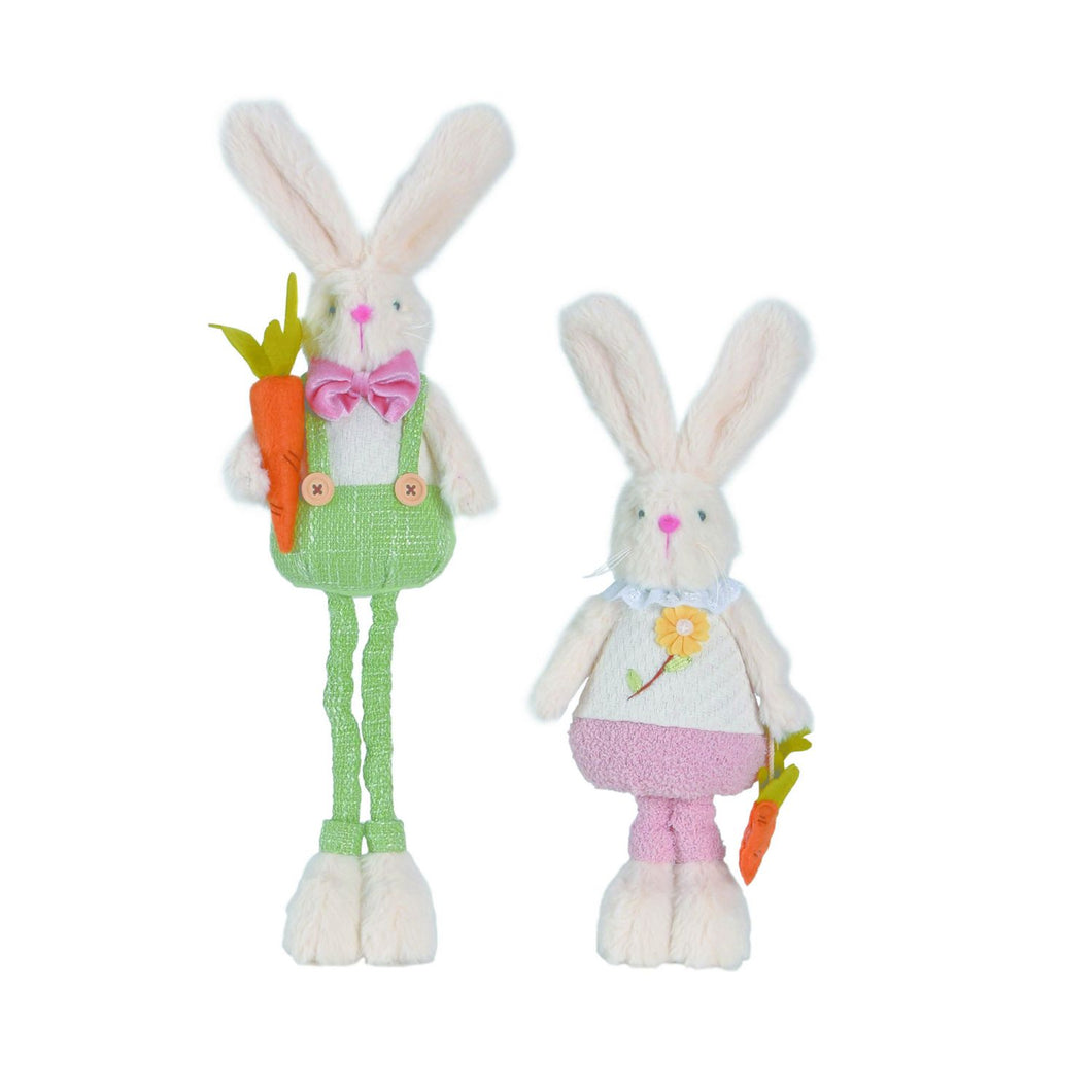Transpac Plush Telescoping Leg Bunny With Carrot, Set Of 2, Assortment