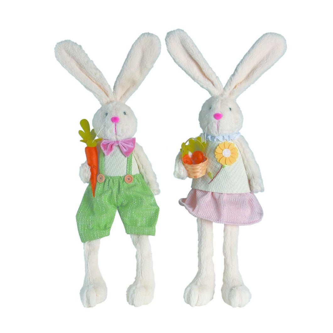 Transpac Plush Bunny With Carrot Shelf Sitter, Set Of 2, Assortment