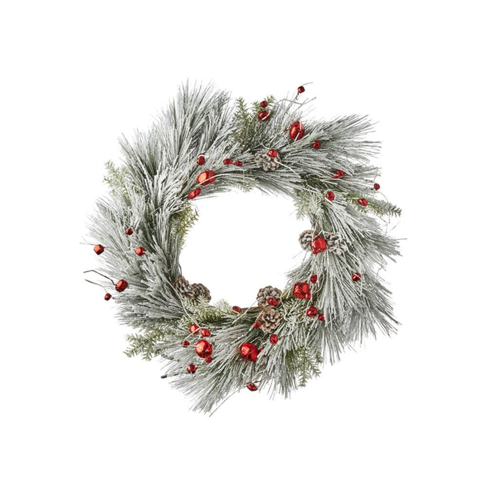 Raz Imports 2021 Dear Santa 24-inch Snowy Pine Jingle Bell Wreath