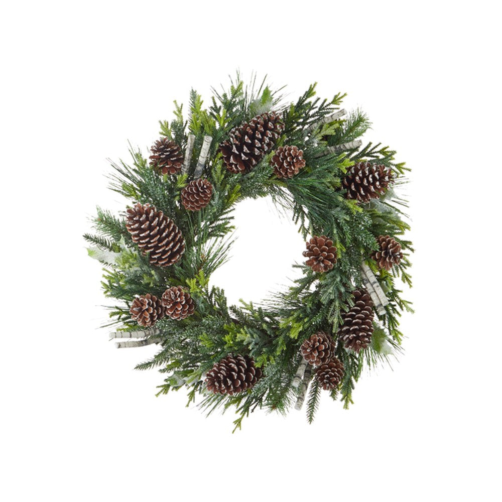 Raz Imports 2021 Holiday Homestead 28-inch Pinecone And Birch Mixed Cedar Wreath