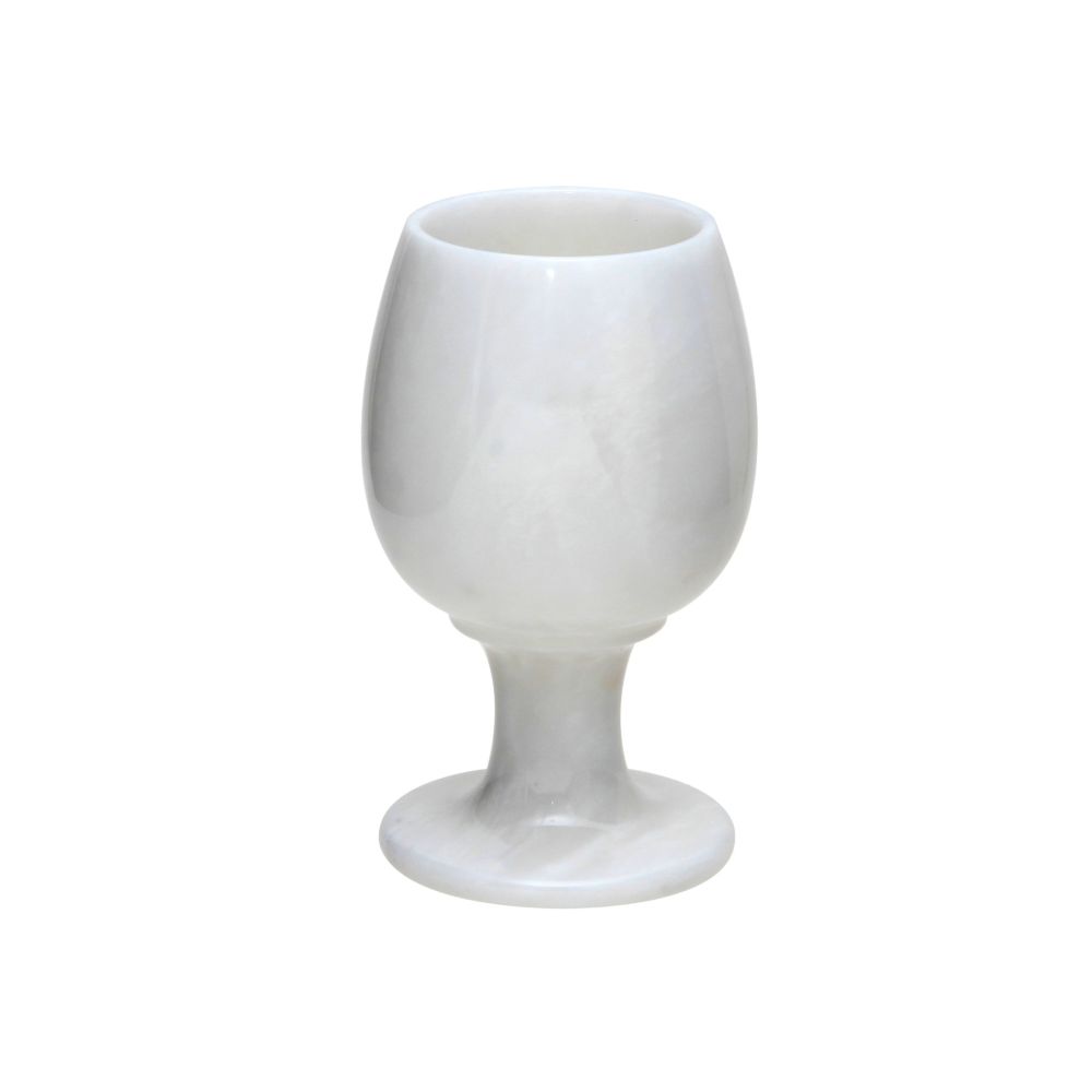 Marble Crafter 3" X 5" Wine Glass Set Of 6 Glasses, Pearl White Marble