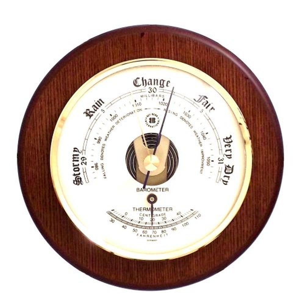 Bey Berk Barometer With Thermometer On 5" Cherry Wood by Bey Berk