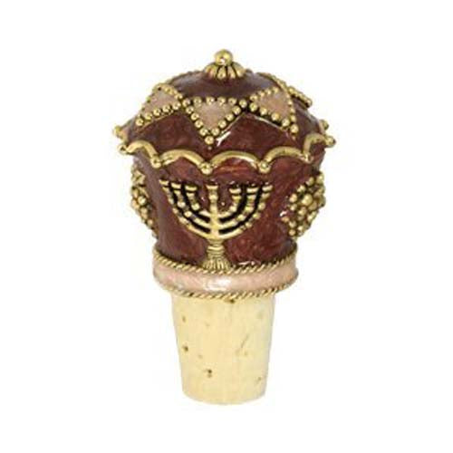 Hand Painted Enamel Menorah & Grape Winestopper by Quest Collection