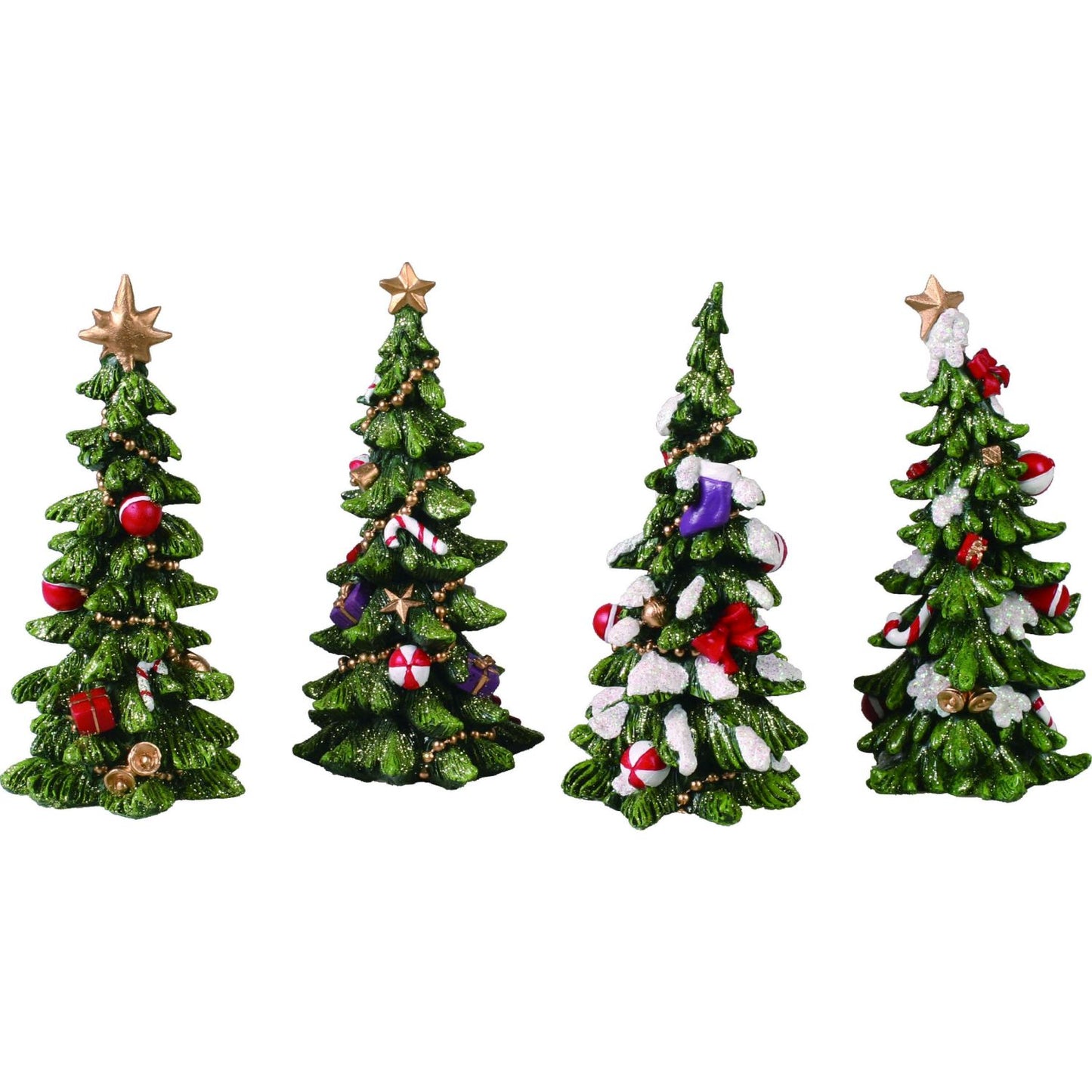 Transpac Resin Holiday Tree Figurine Set Of 4 Assortment