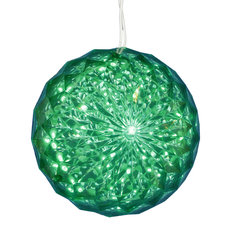 Vickerman 6" Crystal Ball Christmas Ornament with 30 Green LED Lights, Plastic