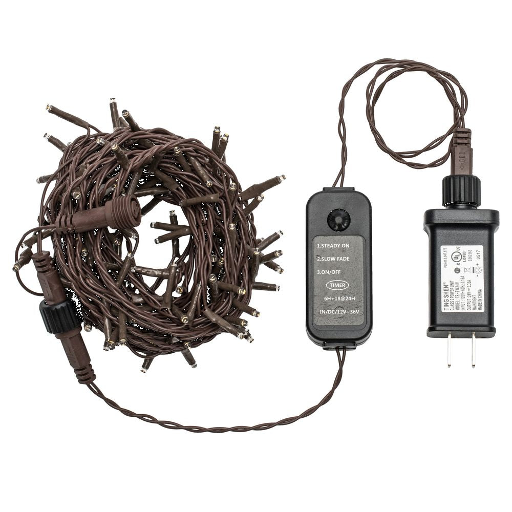 Vickerman 144 Warm White LED 2 Function Spider Light Set, 24' Long, Brown Wire