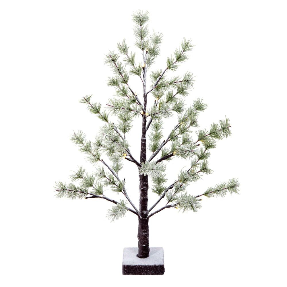 Vickerman 2' Green Frosted Mini Pine Twig Tree, Battery Operated White 3mm LED