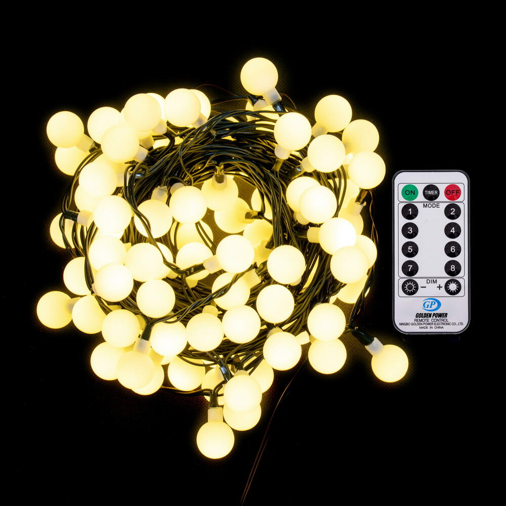 Vickerman 100 Light Warm White LED 8 Function Cherry Light Set w/ Remote Control