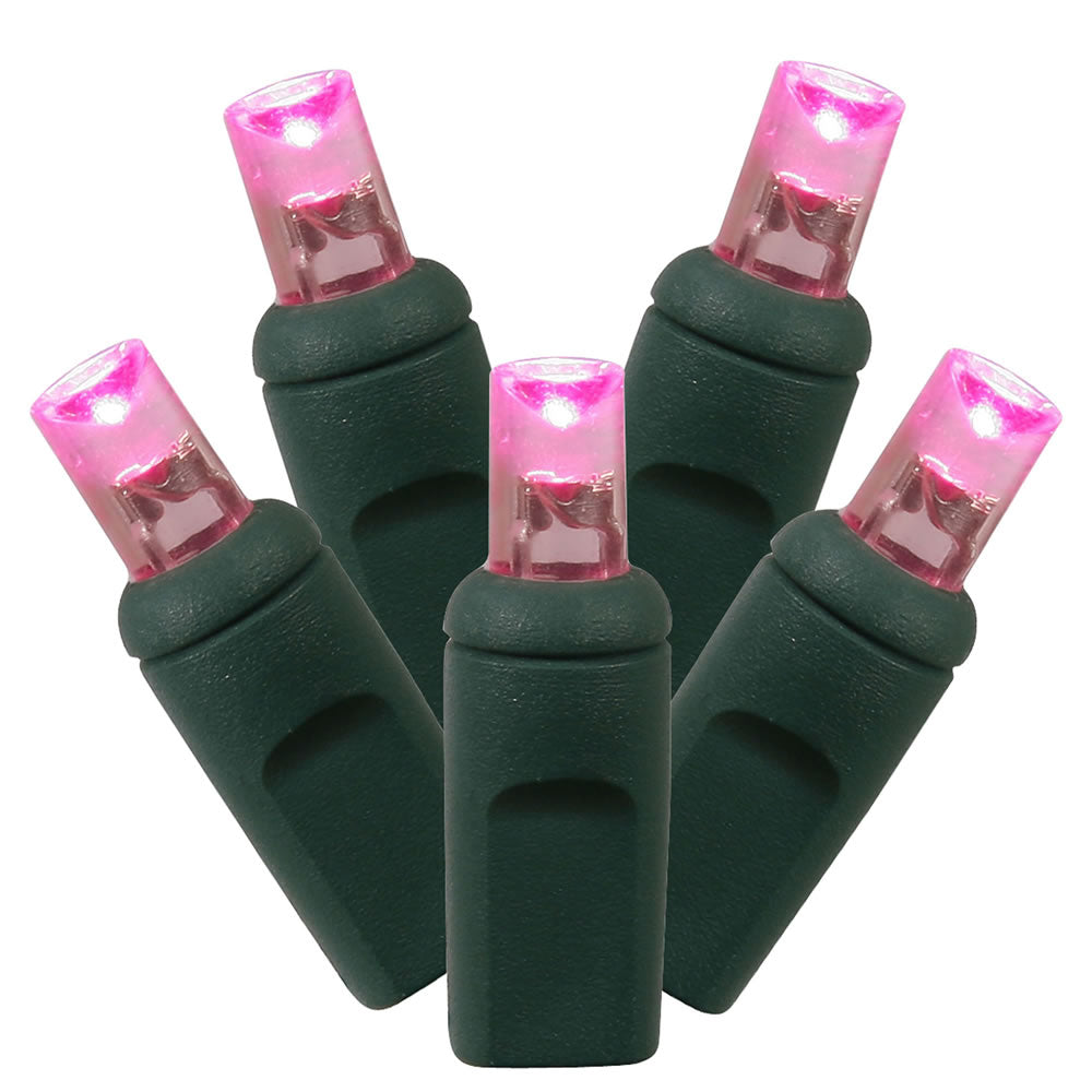 Vickerman 34' Pink Single Mold Wide Angle LED Christmas Light Set, Green Wire
