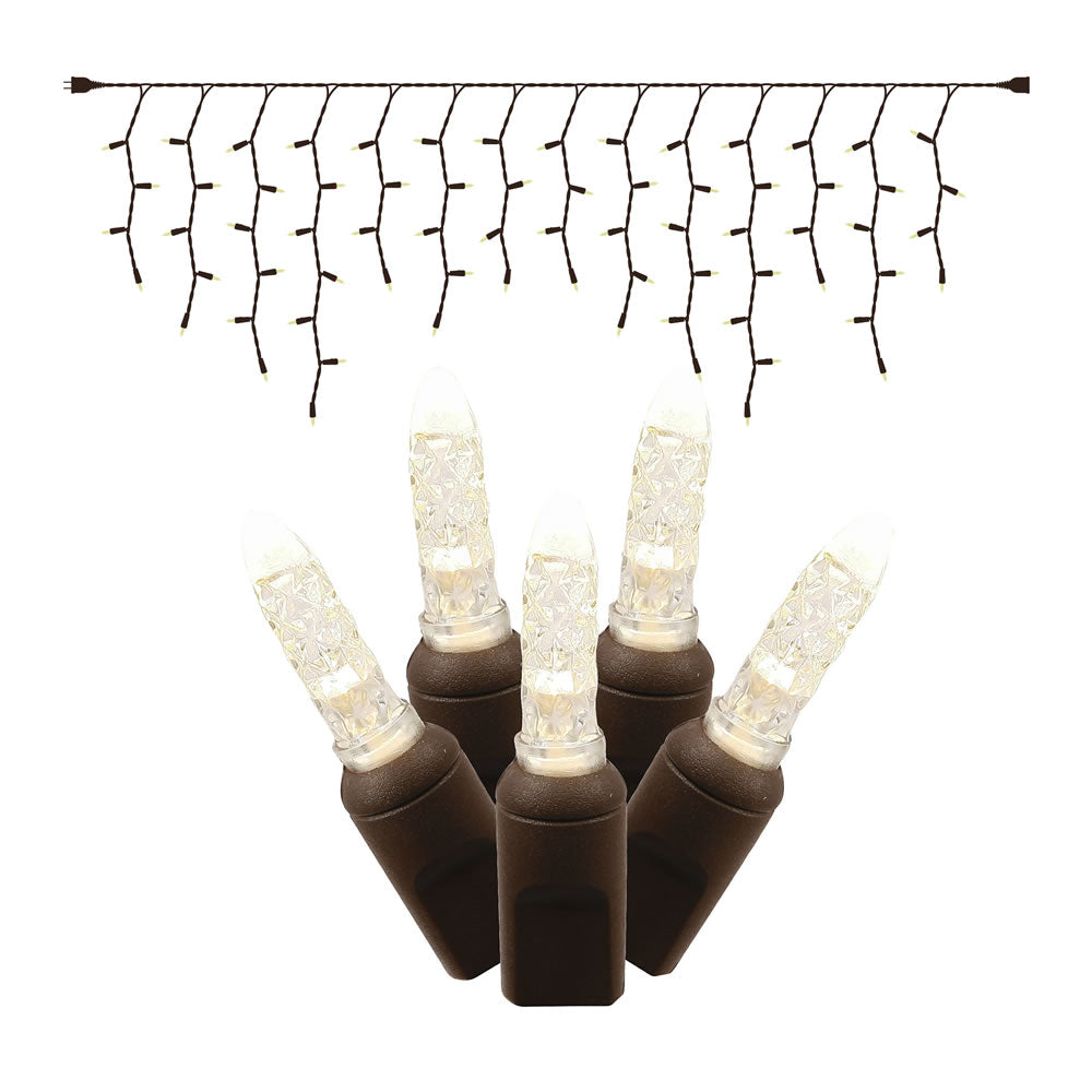 Vickerman 70 Warm White M5 LED Single Mold Icicle Light on Brown Wire, 9' Strand