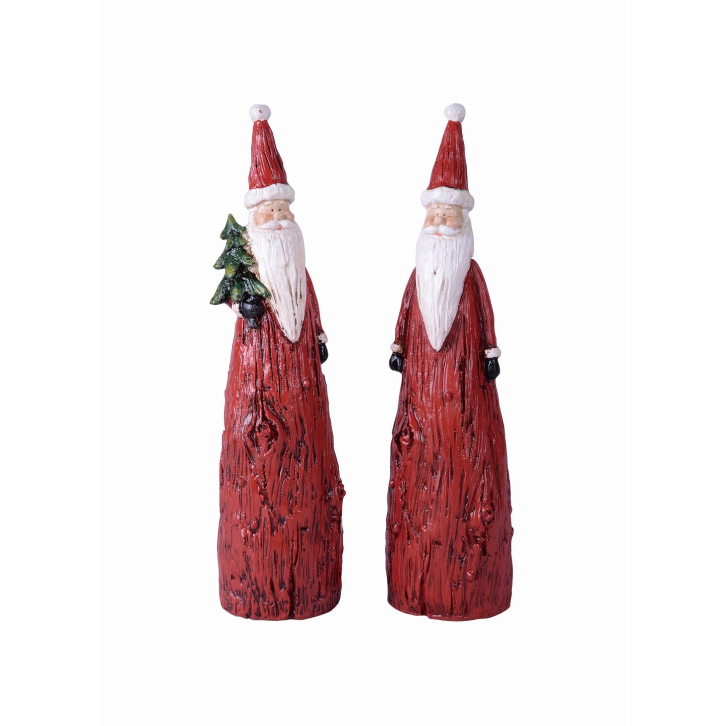 Transpac Large Resin Wood Look Santa Figurine, Set Of 2, Assortment