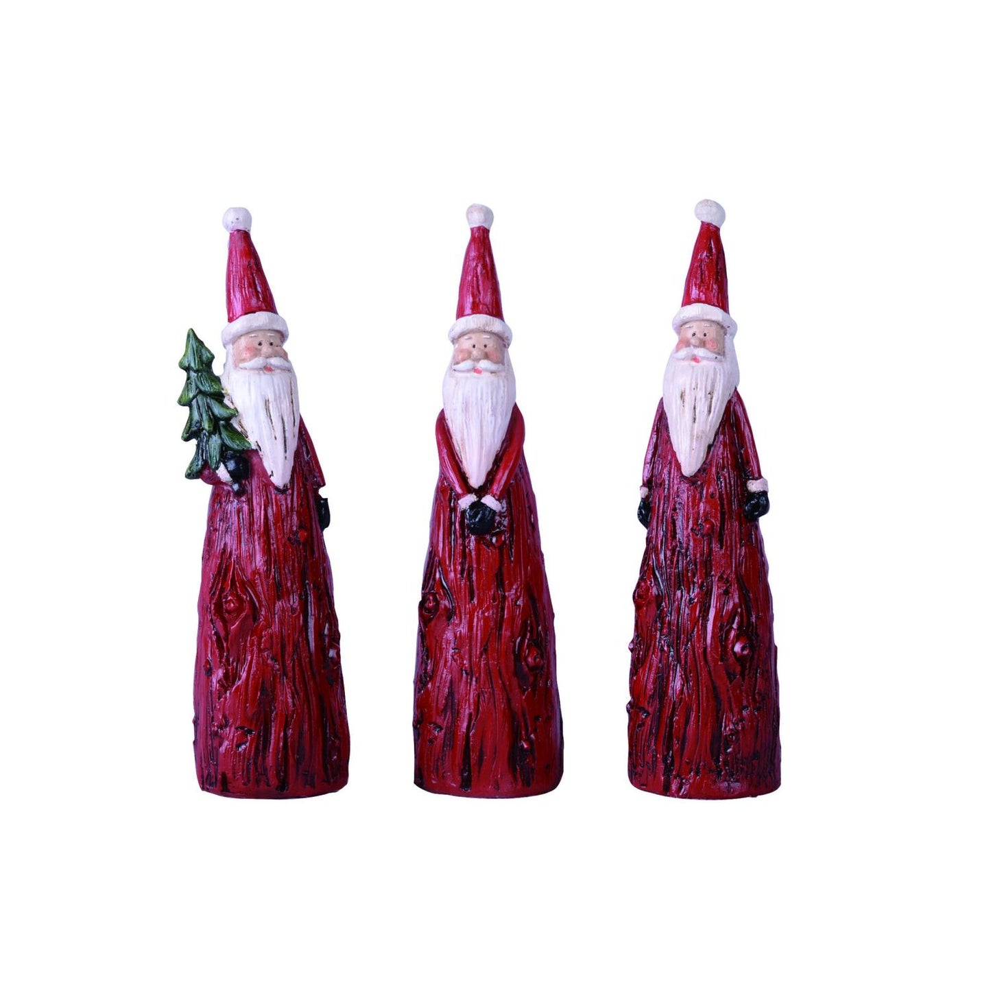 Transpac Small Resin Wood Look Santa Figurine Set Of 3 Assortment