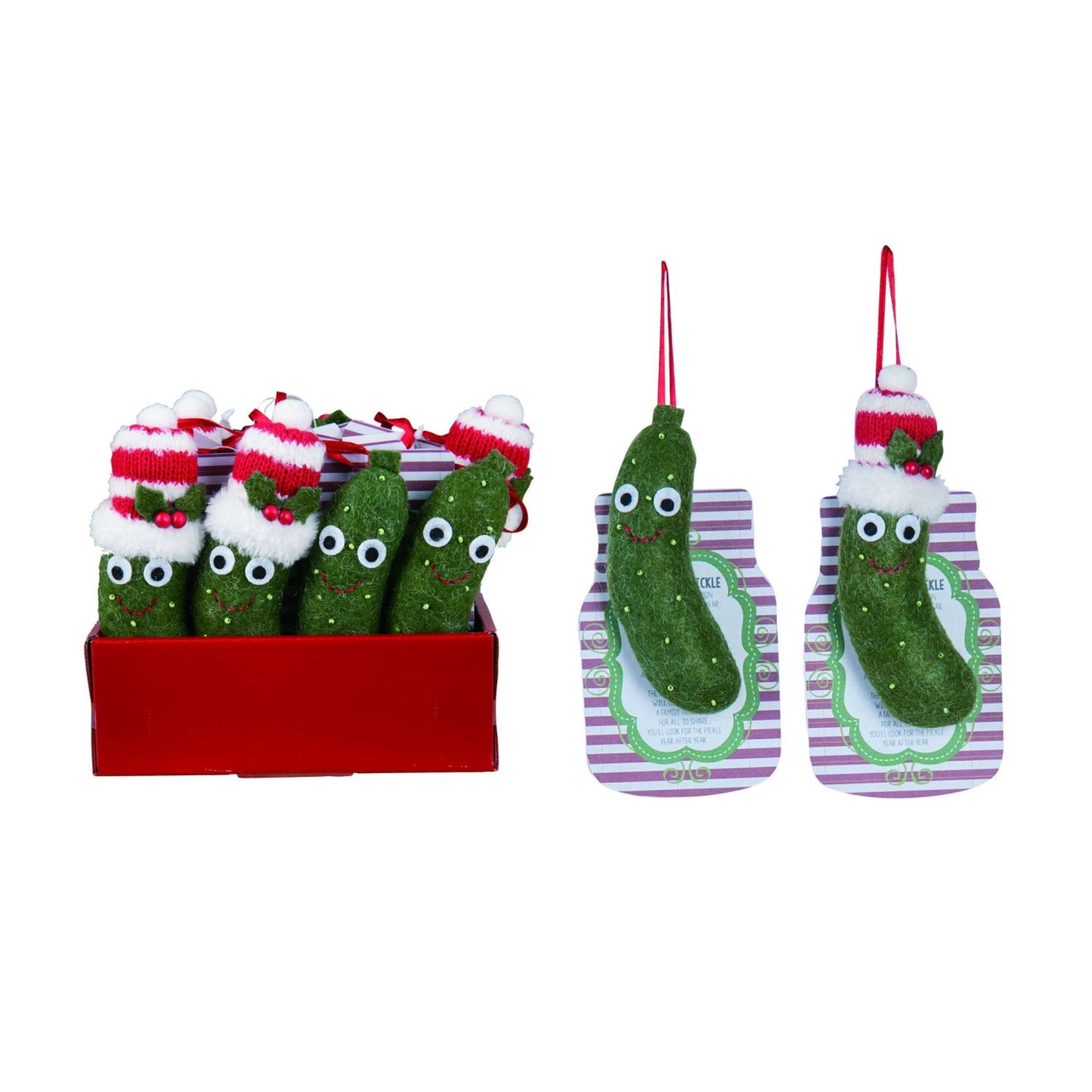 Transpac Felt Christmas Pickle Ornament Set of 12 with Display