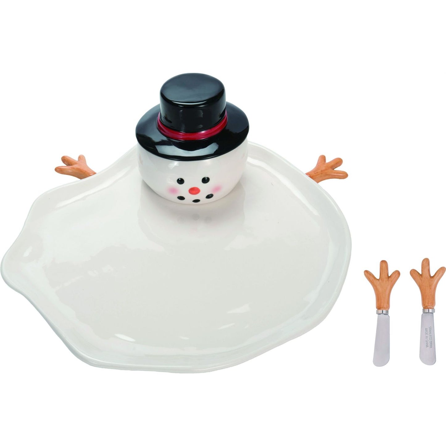 Transpac Dolomite Melted Snowman Plate With Spreader Set Of 4