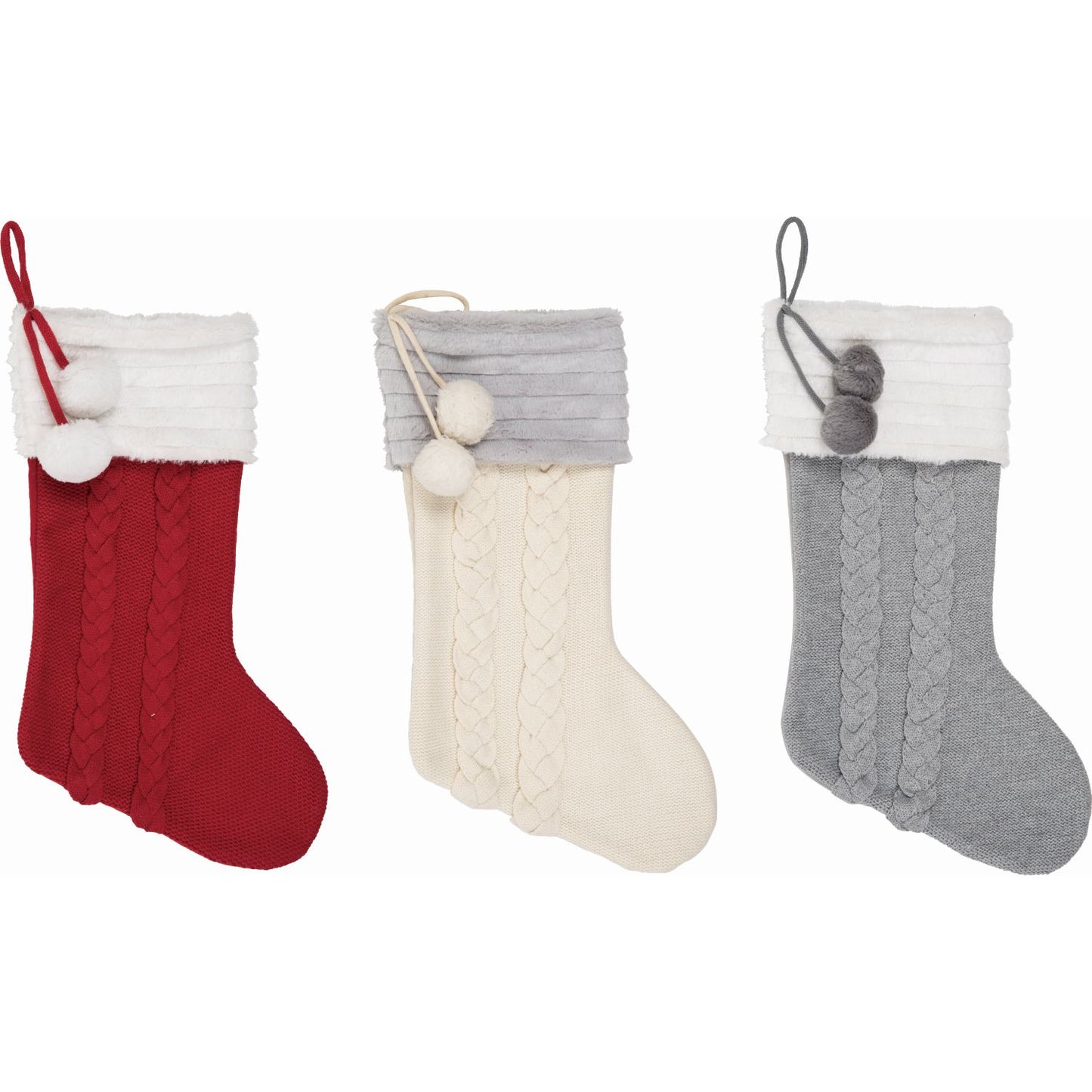 Transpac Cable Knit Stocking, Set Of 3, Assortment
