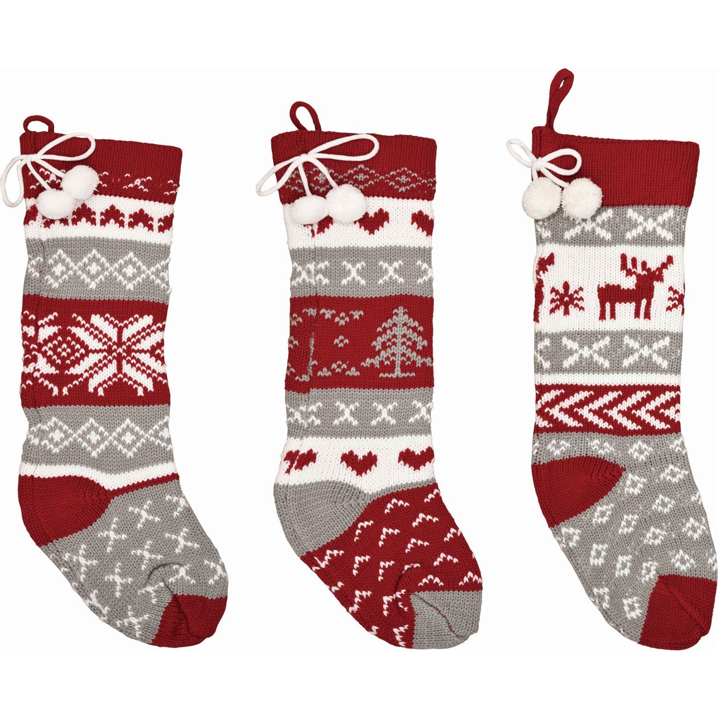Transpac Knit Fabric Christmas Stocking, Set Of 3, Assortment