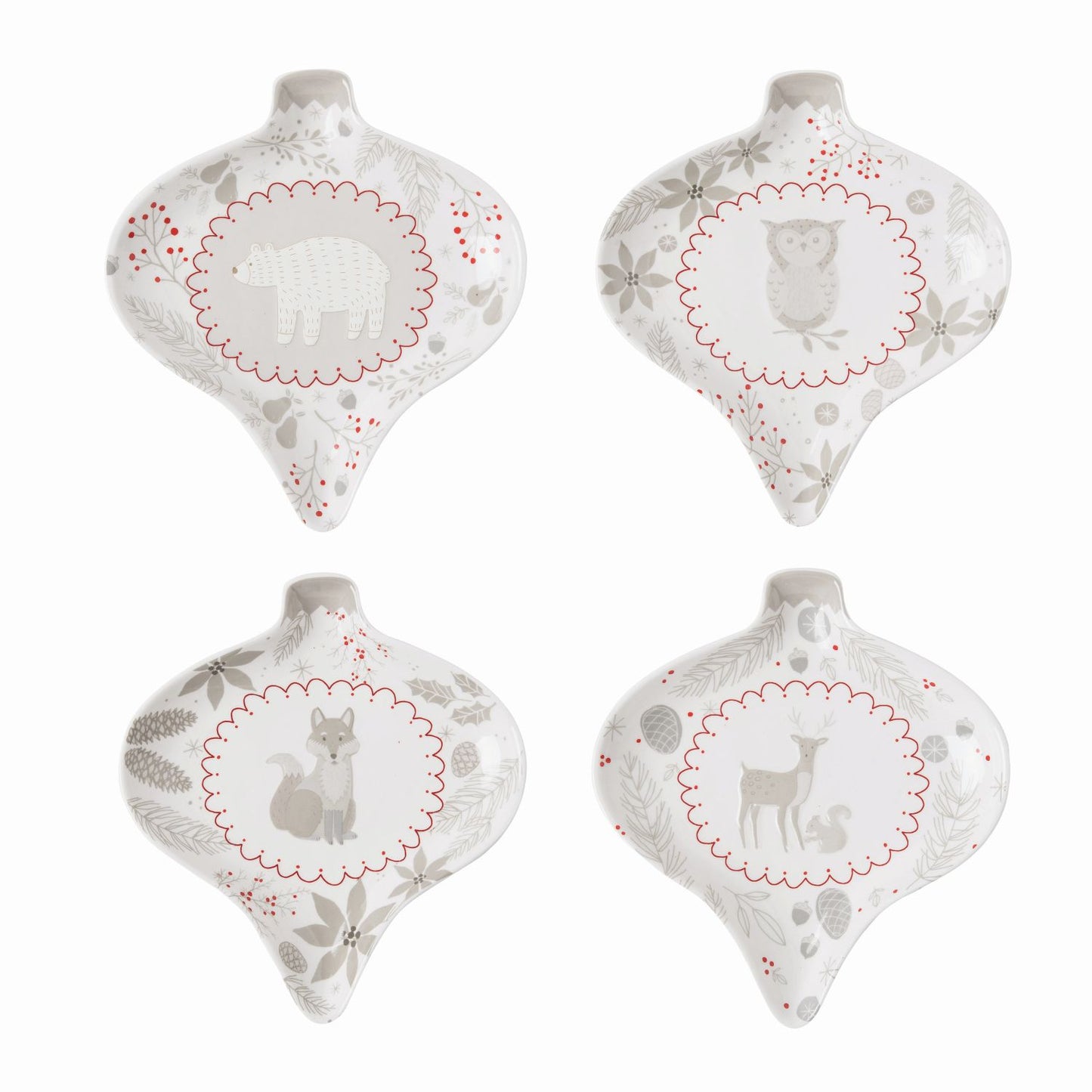 Transpac Ceramic Woodland Ornament Shaped Dish, Set Of 4, Assortment