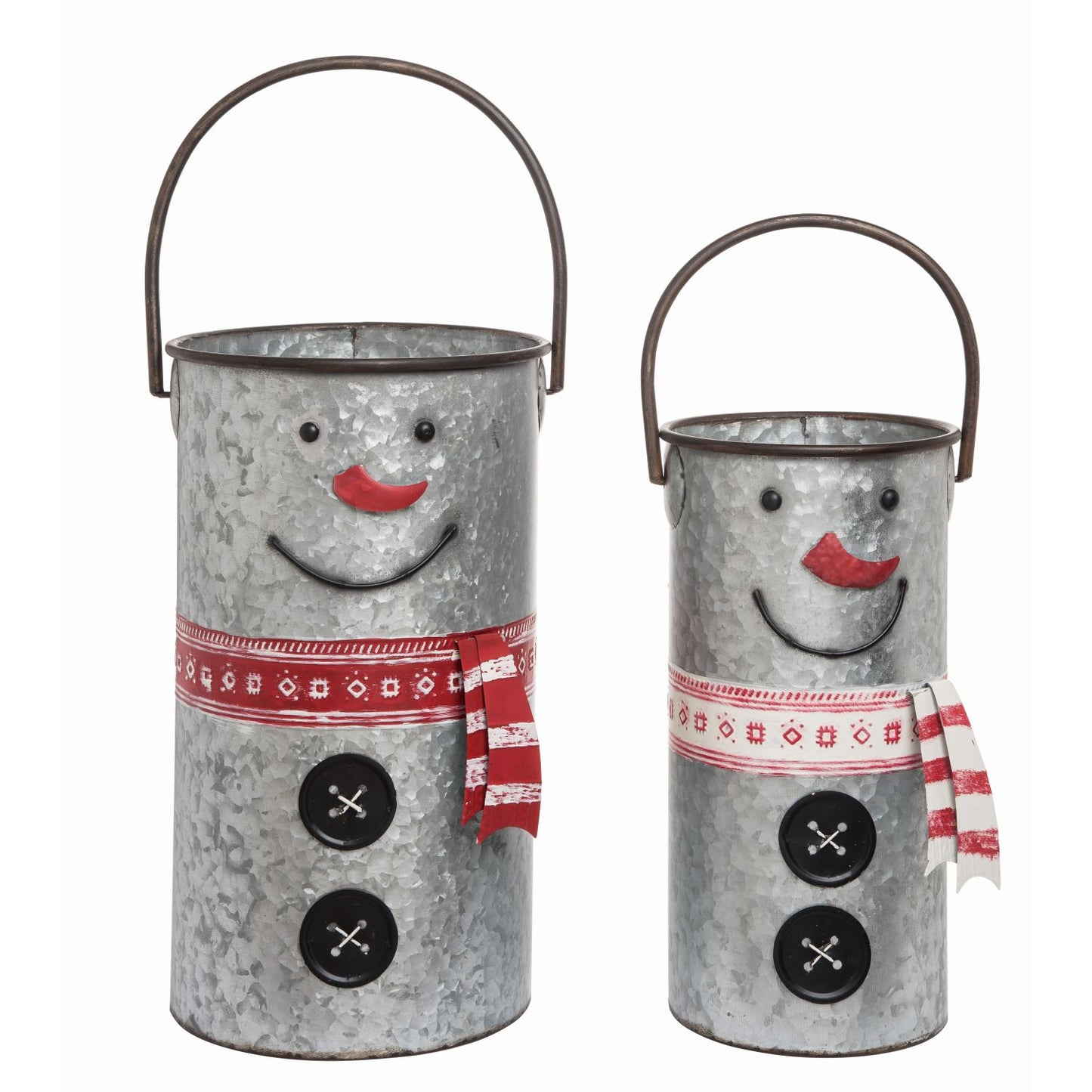 Transpac Galvanized Metal Snowman Containers, Set Of 2