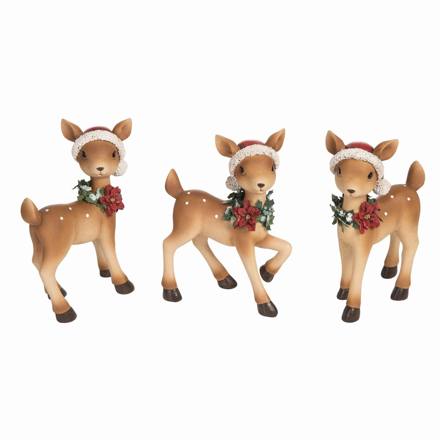 Transpac Resin Deer With Santa Hat Figurine, Set Of 3, Assortment