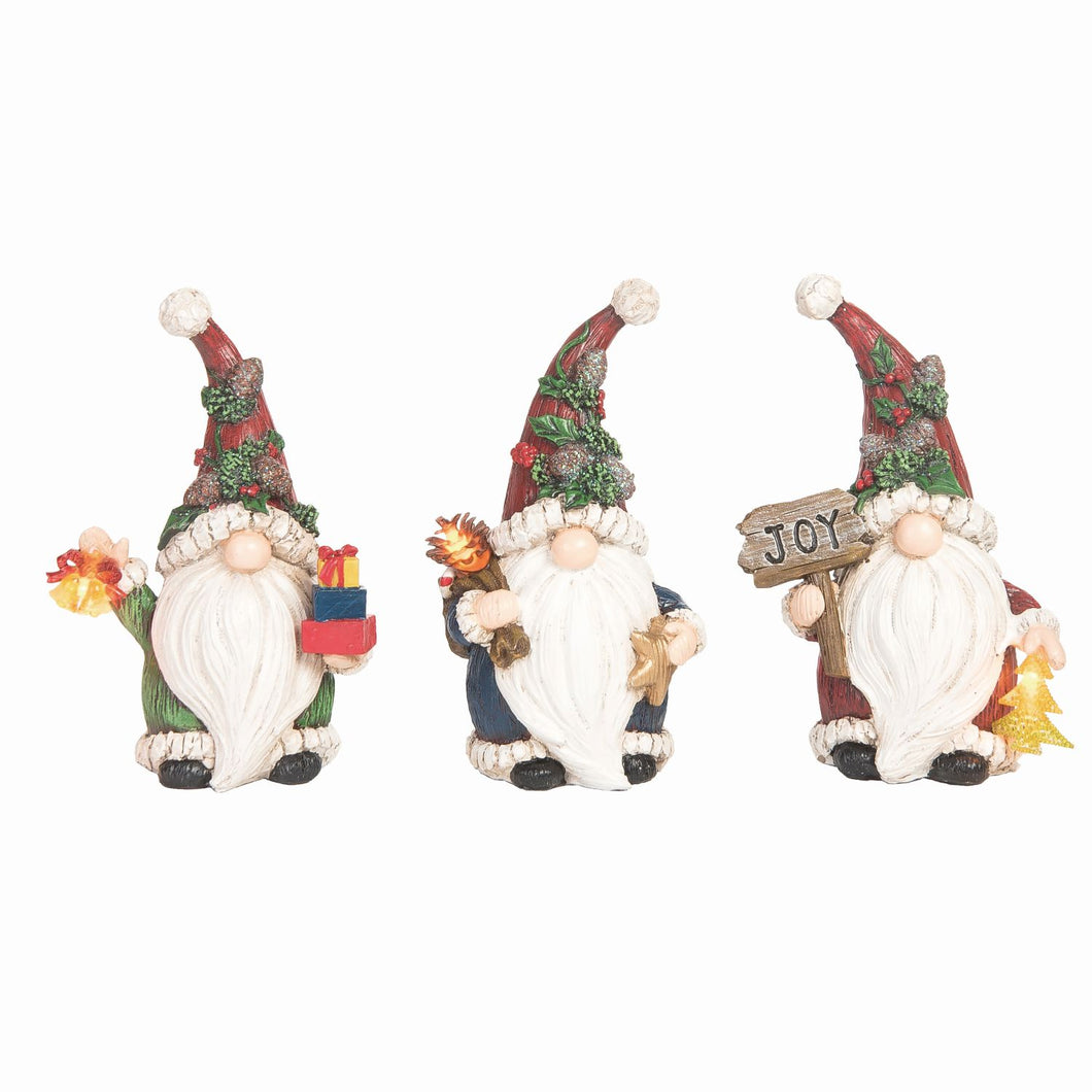 Transpac Small Resin Light Up Woodland Gnome Figurine, Set Of 3, Assortment