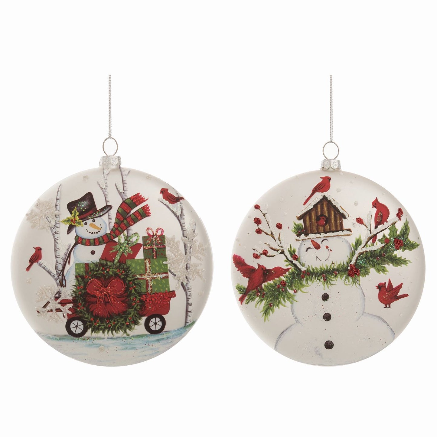 Transpac Glass Snowman & Cardinals Ornament, Set Of 2, Assortment