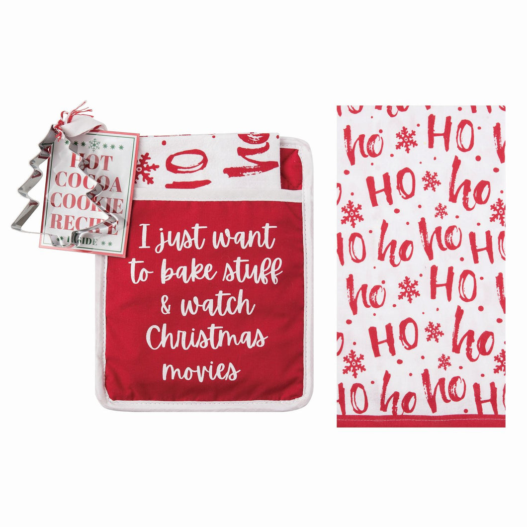 Transpac Fabric Bake Stuff Pot Holder/Tea Towel/Cookie Cutter Gift Set