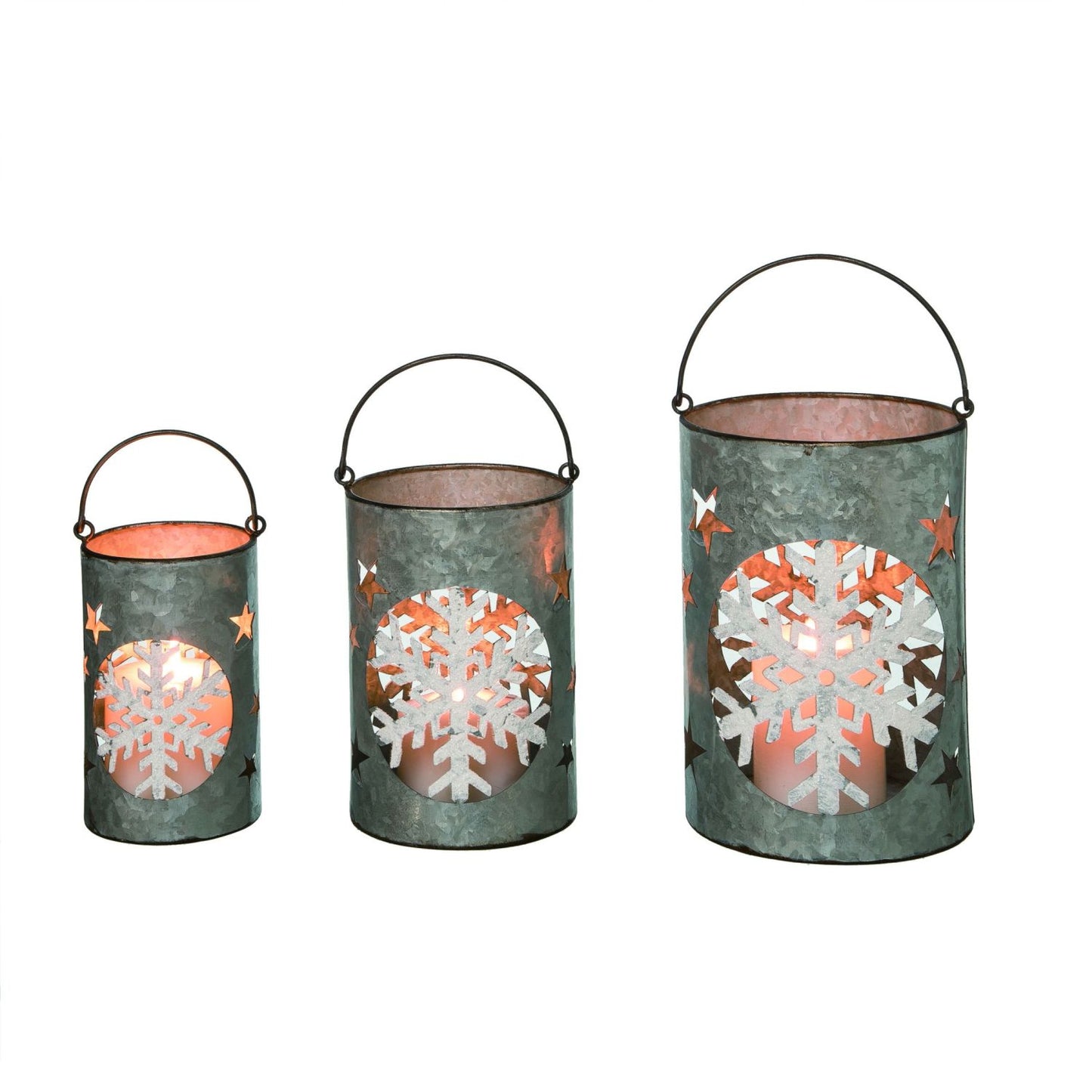 Transpac Metal Snowflake Lanterns Set Of 3