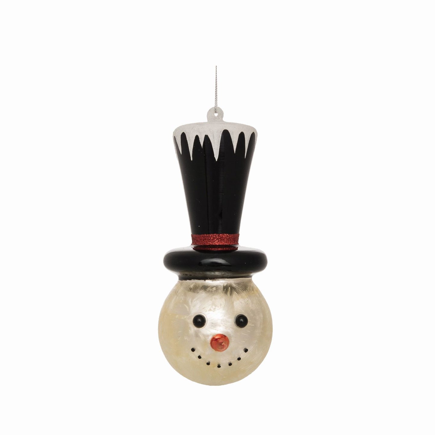 Transpac Glass Tall Hat Snowman Ornament