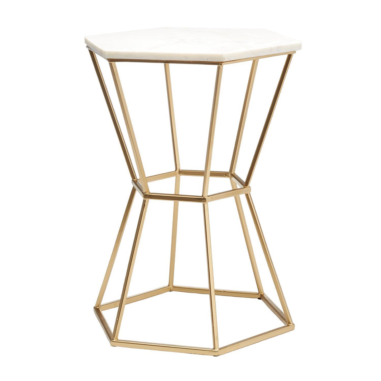 Two's Company Hexagonal Marble Table with Gold Base