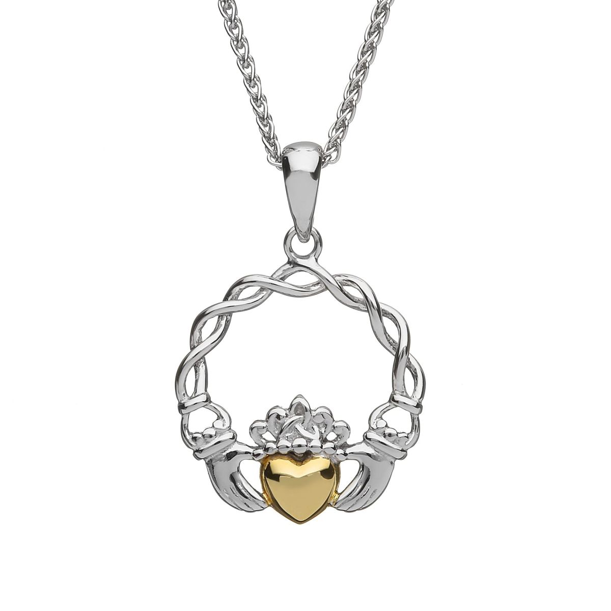 Boru Claddagh Pendant Necklace with 10K Gold Solid Heart, 925 Sterling Silver