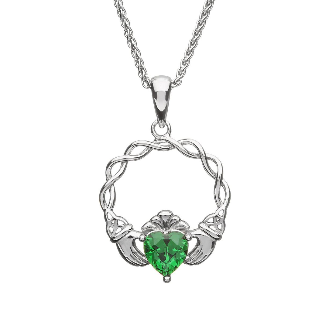 Boru Green Stone Claddagh Pendant Necklace, 925 Sterling Silver Jewelry