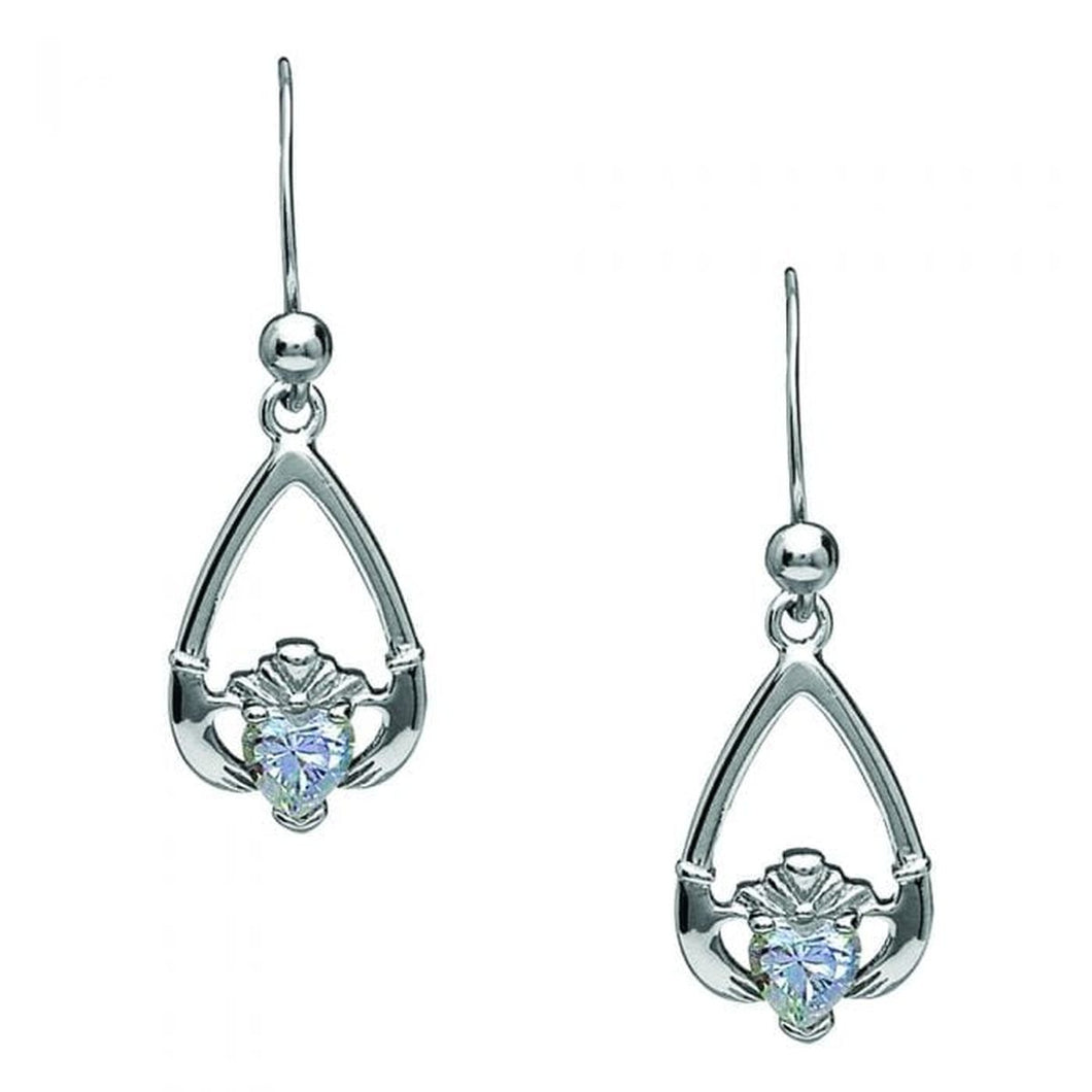 Boru Jewelry Sterling Silver April-Cubic Zirconia Birthstone Claddagh Earrings