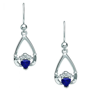 Boru Jewelry Sterling Silver Blue Sapphire Birthstone Claddagh CZ Earrings
