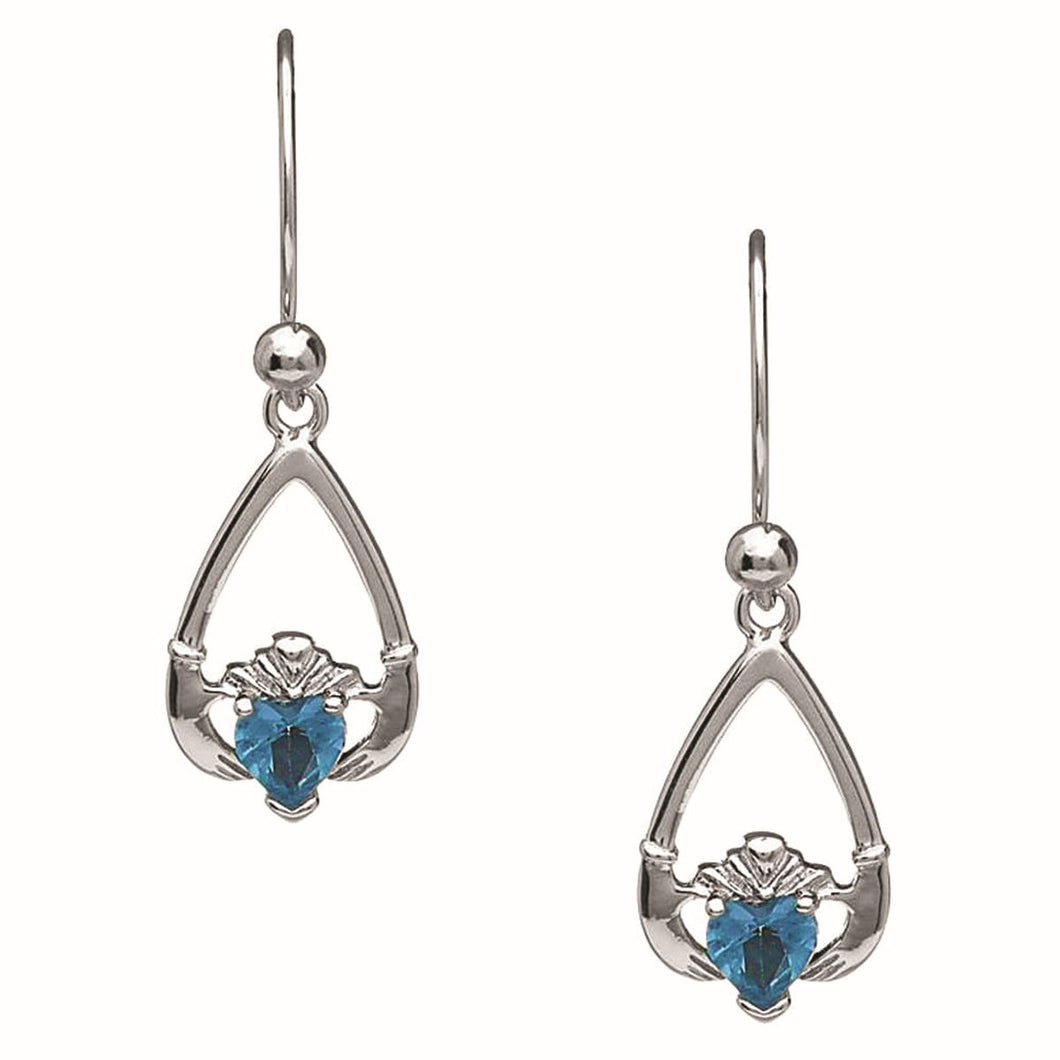 Boru Jewelry Sterling Silver December-Blue Topaz Birthstone Claddagh CZ Earrings