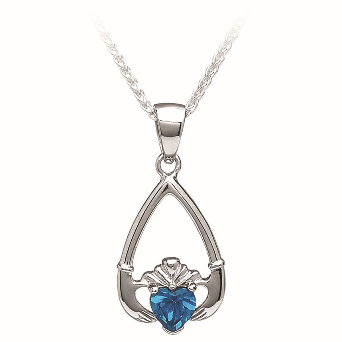 Boru Jewelry Sterling Silver December-Blue Topaz Birthstone Claddagh CZ Pendant