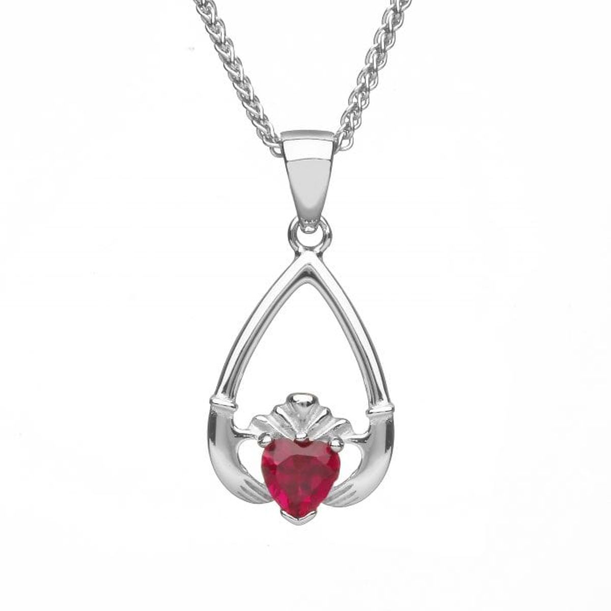 Boru Jewelry Sterling Silver July-Ruby Birthstone Claddagh CZ Pendant