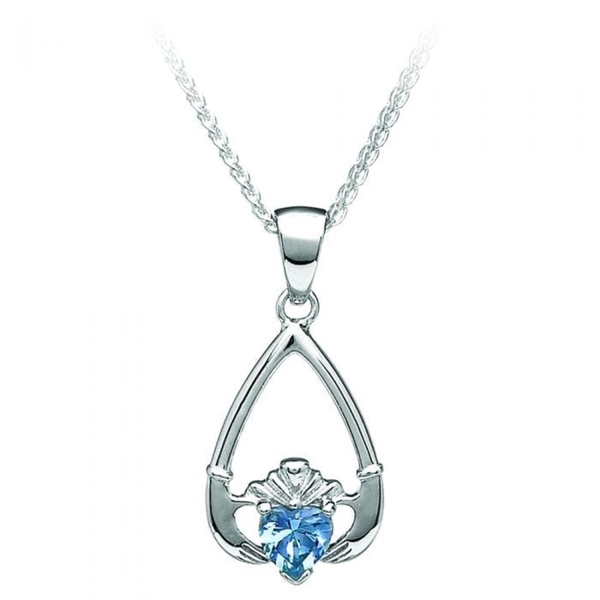 Boru Jewelry Sterling Silver March-Aquamarine Birthstone Claddagh CZ Pendant