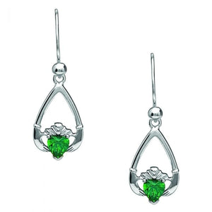 Boru Jewelry Sterling Silver May-Emerald Birthstone Claddagh CZ Earrings