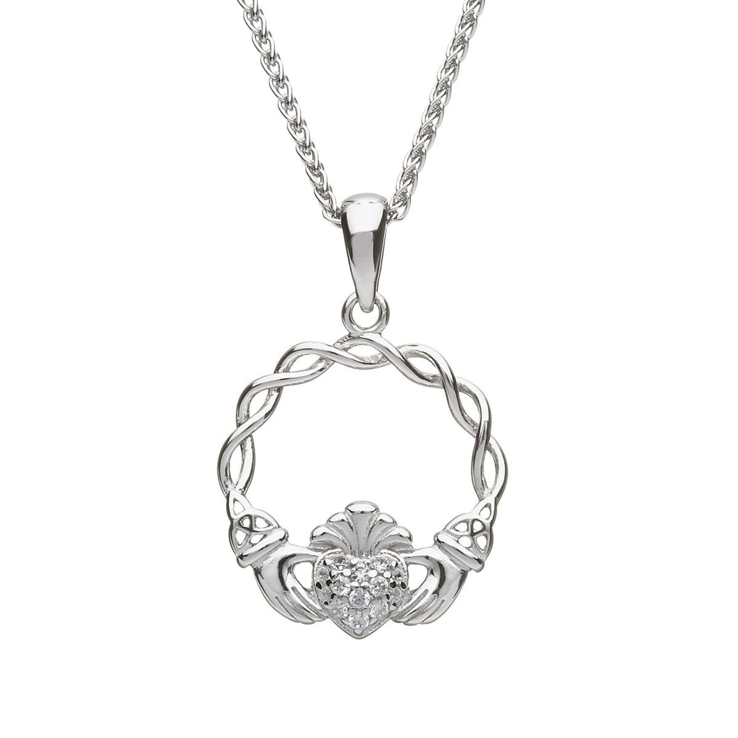 Boru Silver Claddagh Pavé Pendant Necklace, 925 Sterling Silver Jewelry
