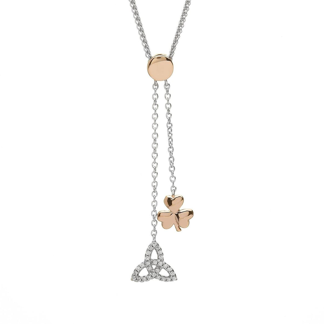 Boru Trinity Knot and Shamrock Pendant Necklace, 925 Sterling Silver Jewelry